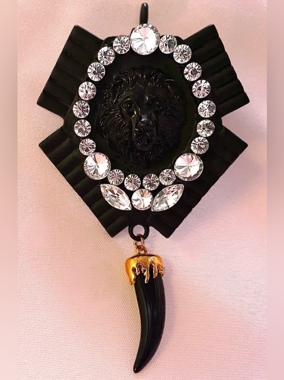 Lioness Diamond Necklace Pendant Crystal Black Matte Leo Lion Russia Jewelry